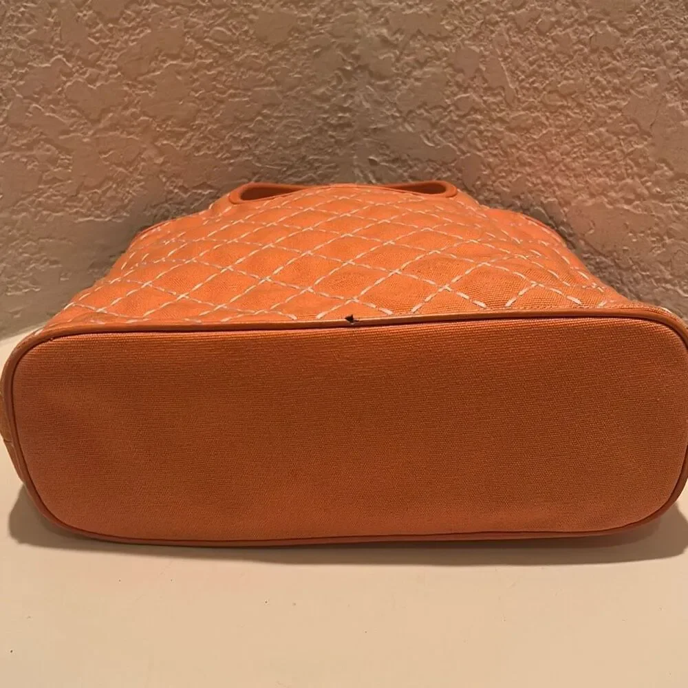 Salvatore Ferragamo Quilted Tote Bag Coral Orange With White Contrast Stitch